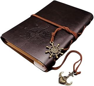 Senon Retro Vintage Pusula Baskılı Çapa Ve Dümen Kolye Uçlu Deri Kapaklı Günlük Not Defteri Denizci Defter Özel Tasarım Hediyelik Siyah