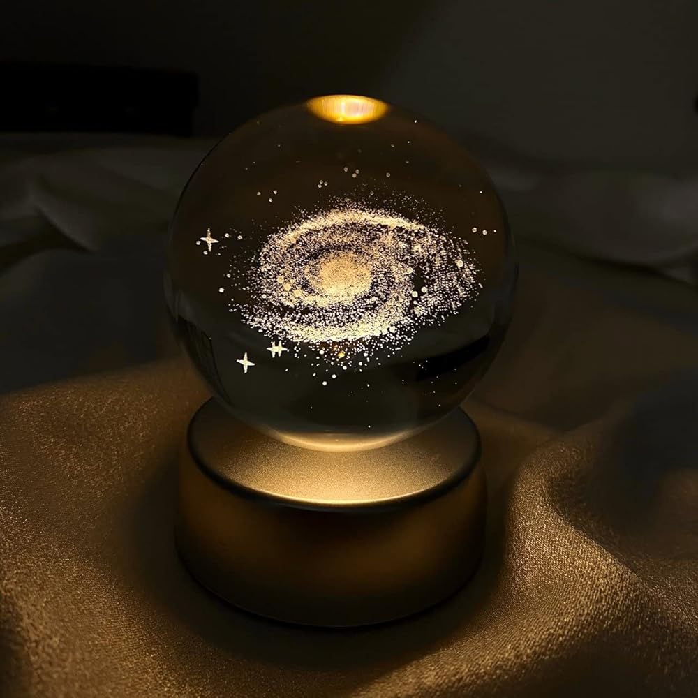 Senon Toz Bulutu Kristal Cam Küre Renk Değiştiren LED Işıklı Gece Lambası Dekoratif Hediyelik Galaxy Samanyolu